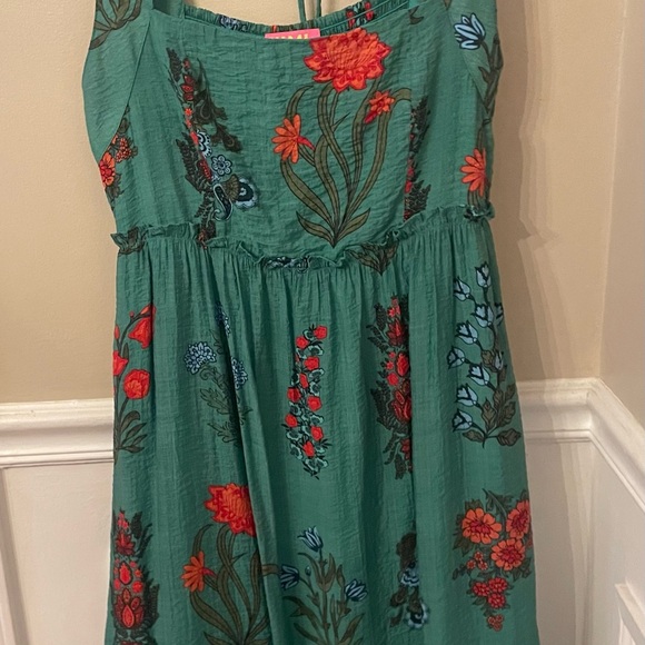 THML Green Floral Midi Dress with Smocking & Ruffle Medium - Picture 8 of 12